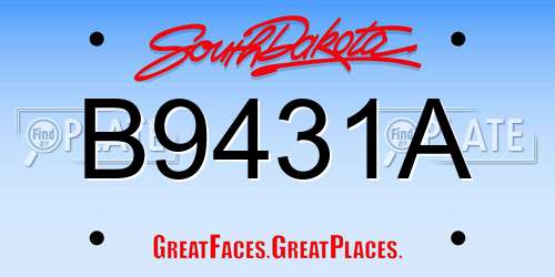 B9431A South Dakota License Plate