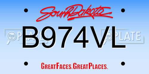B974VL South Dakota License Plate