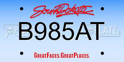 B985AT South Dakota License Plate