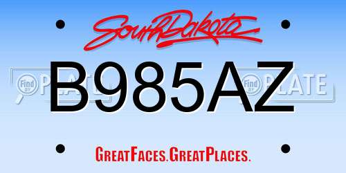 B985AZ South Dakota License Plate