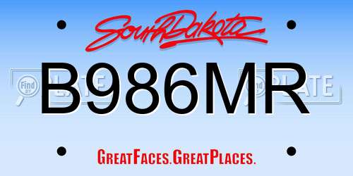 B986MR South Dakota License Plate