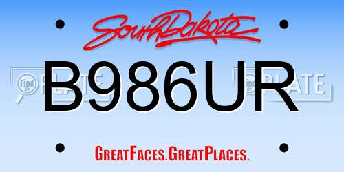 B986UR South Dakota License Plate