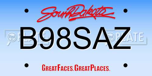 B98SAZ South Dakota License Plate
