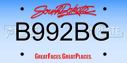 B992BG South Dakota License Plate