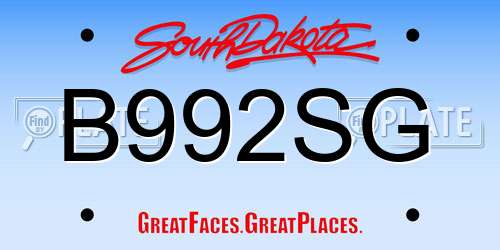 B992SG South Dakota License Plate