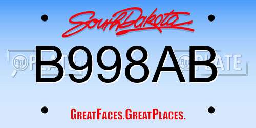 B998AB South Dakota License Plate