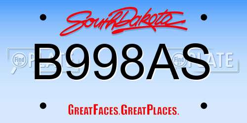B998AS South Dakota License Plate