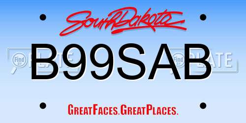 B99SAB South Dakota License Plate