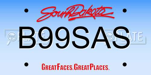 B99SAS South Dakota License Plate