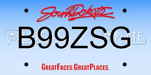 B99ZSG South Dakota License Plate