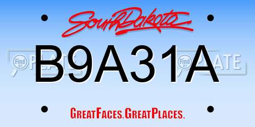 B9A31A South Dakota License Plate