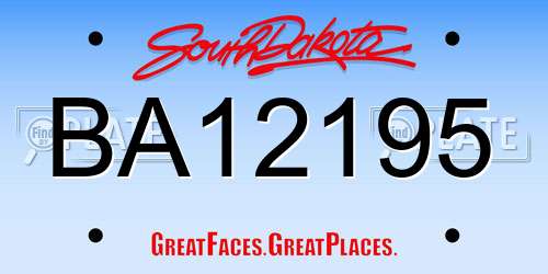 BA12195 South Dakota License Plate