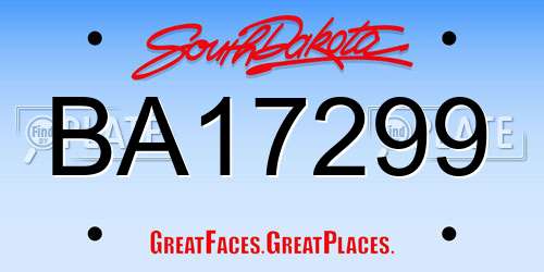 BA17299 South Dakota License Plate