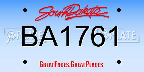 BA1761 South Dakota License Plate