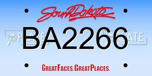 BA2266 South Dakota License Plate