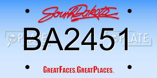 BA2451 South Dakota License Plate