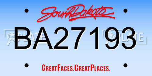 BA27193 South Dakota License Plate