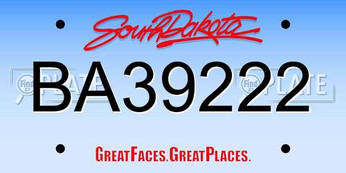 BA39222 South Dakota License Plate