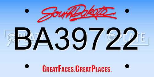 BA39722 South Dakota License Plate