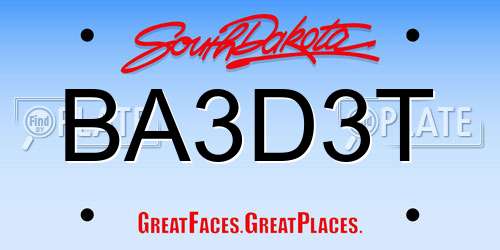 BA3D3T South Dakota License Plate