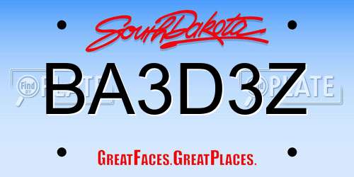 BA3D3Z South Dakota License Plate