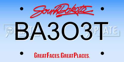 BA3O3T South Dakota License Plate