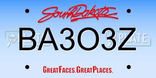 BA3O3Z South Dakota License Plate