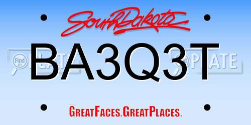 BA3Q3T South Dakota License Plate