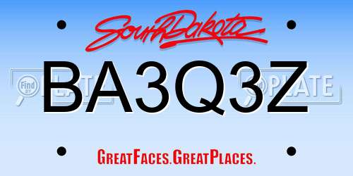BA3Q3Z South Dakota License Plate