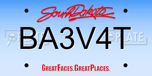 BA3V4T South Dakota License Plate