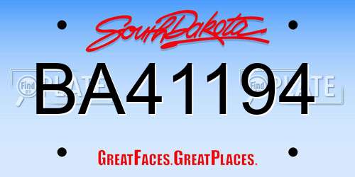 BA41194 South Dakota License Plate