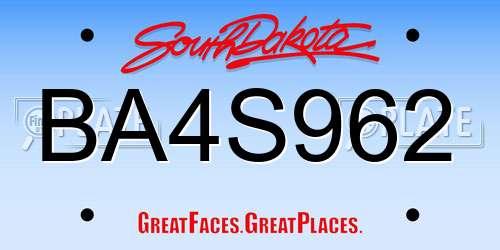 BA4S962 South Dakota License Plate