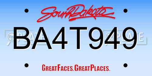 BA4T949 South Dakota License Plate