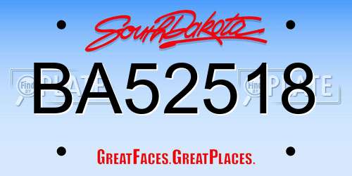BA52518 South Dakota License Plate