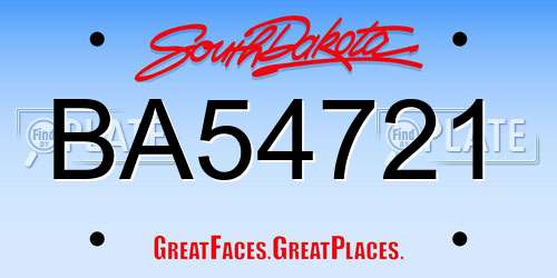 BA54721 South Dakota License Plate