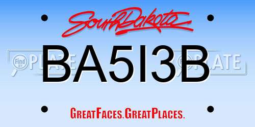 BA5I3B South Dakota License Plate