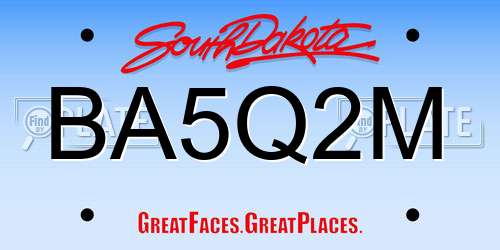 BA5Q2M South Dakota License Plate