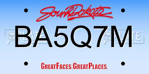 BA5Q7M South Dakota License Plate