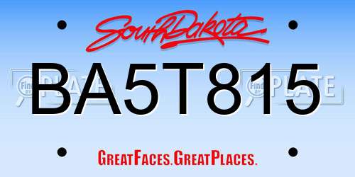 BA5T815 South Dakota License Plate
