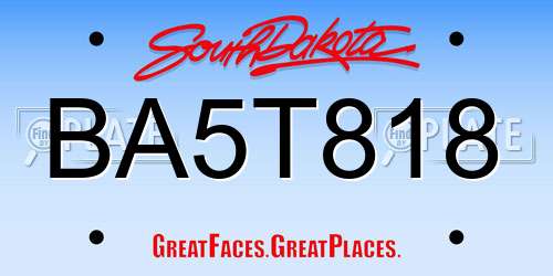 BA5T818 South Dakota License Plate