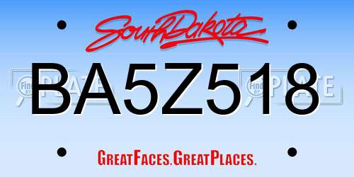 BA5Z518 South Dakota License Plate