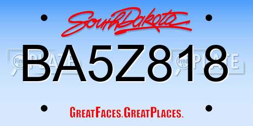 BA5Z818 South Dakota License Plate