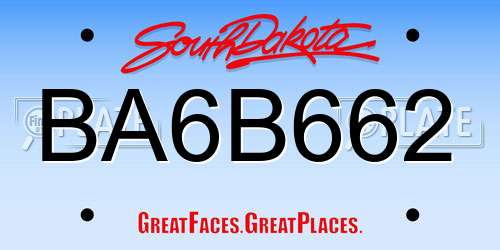 BA6B662 South Dakota License Plate
