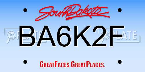 BA6K2F South Dakota License Plate