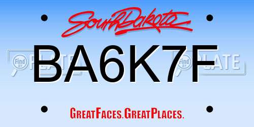 BA6K7F South Dakota License Plate