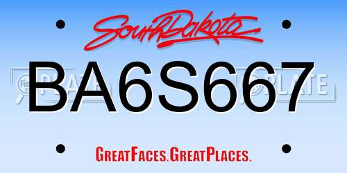 BA6S667 South Dakota License Plate