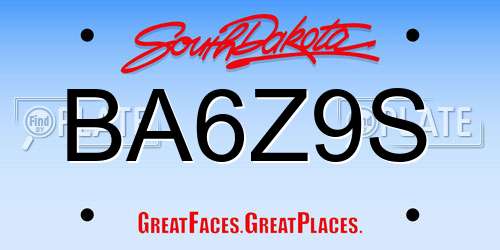BA6Z9S South Dakota License Plate
