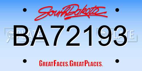 BA72193 South Dakota License Plate