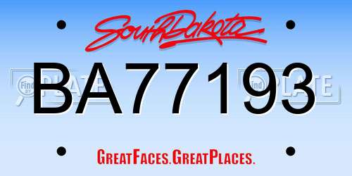 BA77193 South Dakota License Plate