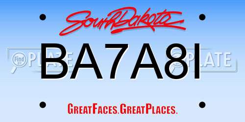 BA7A8I South Dakota License Plate
